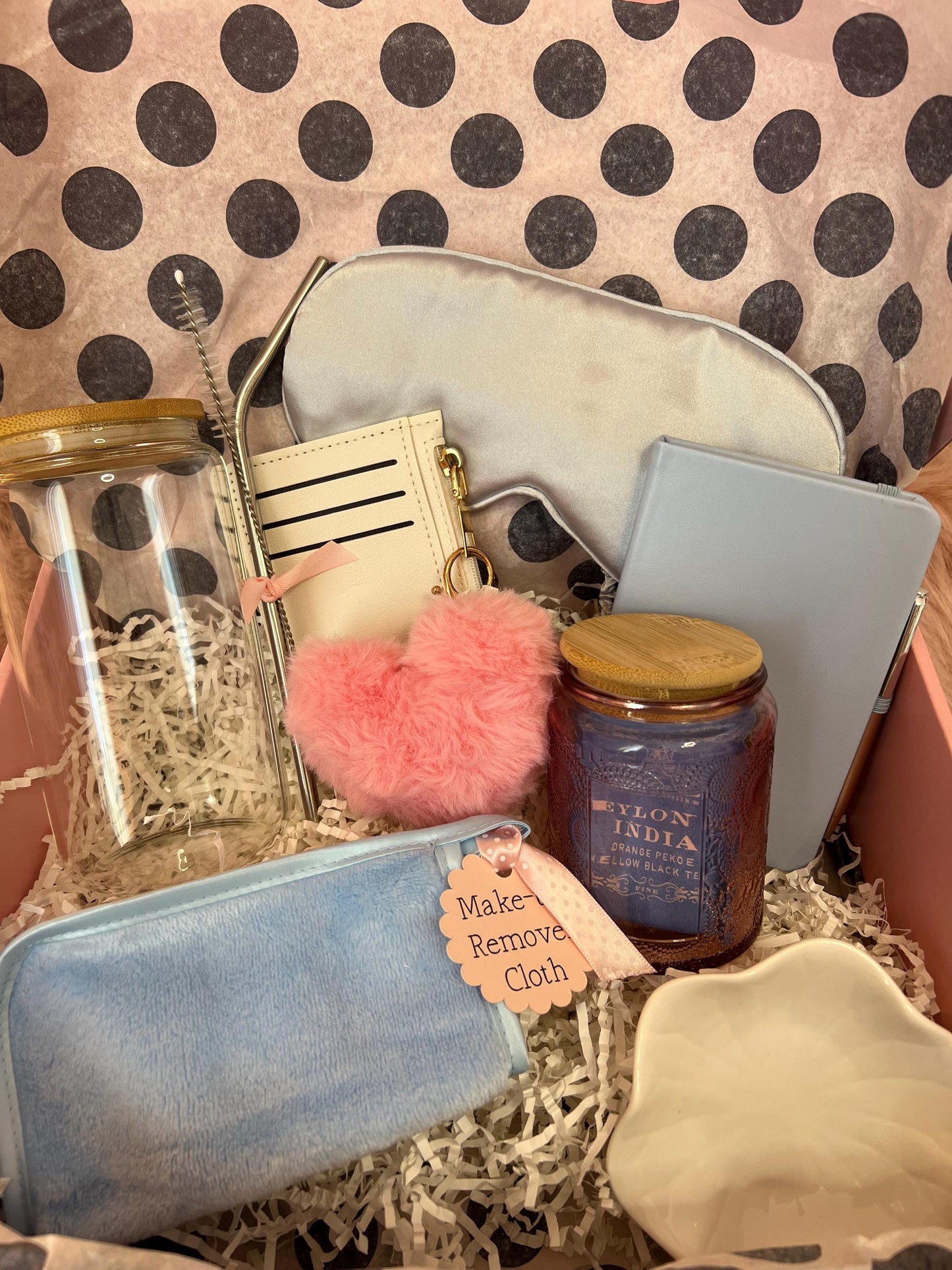 Self-Care Gift Box for Her: Water Bottle, Eye Mask & Trinket Tray
