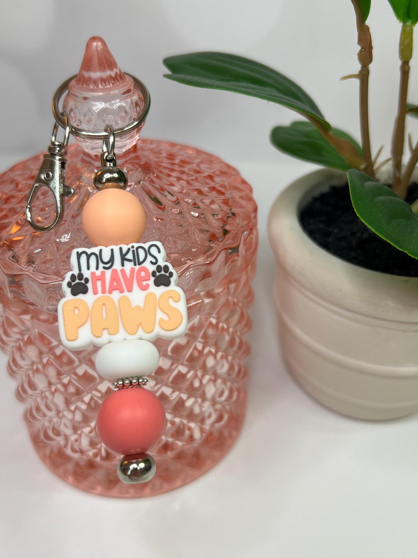 My Kids Have Paws Silicone Bead Keychain: Pet Lover Gift