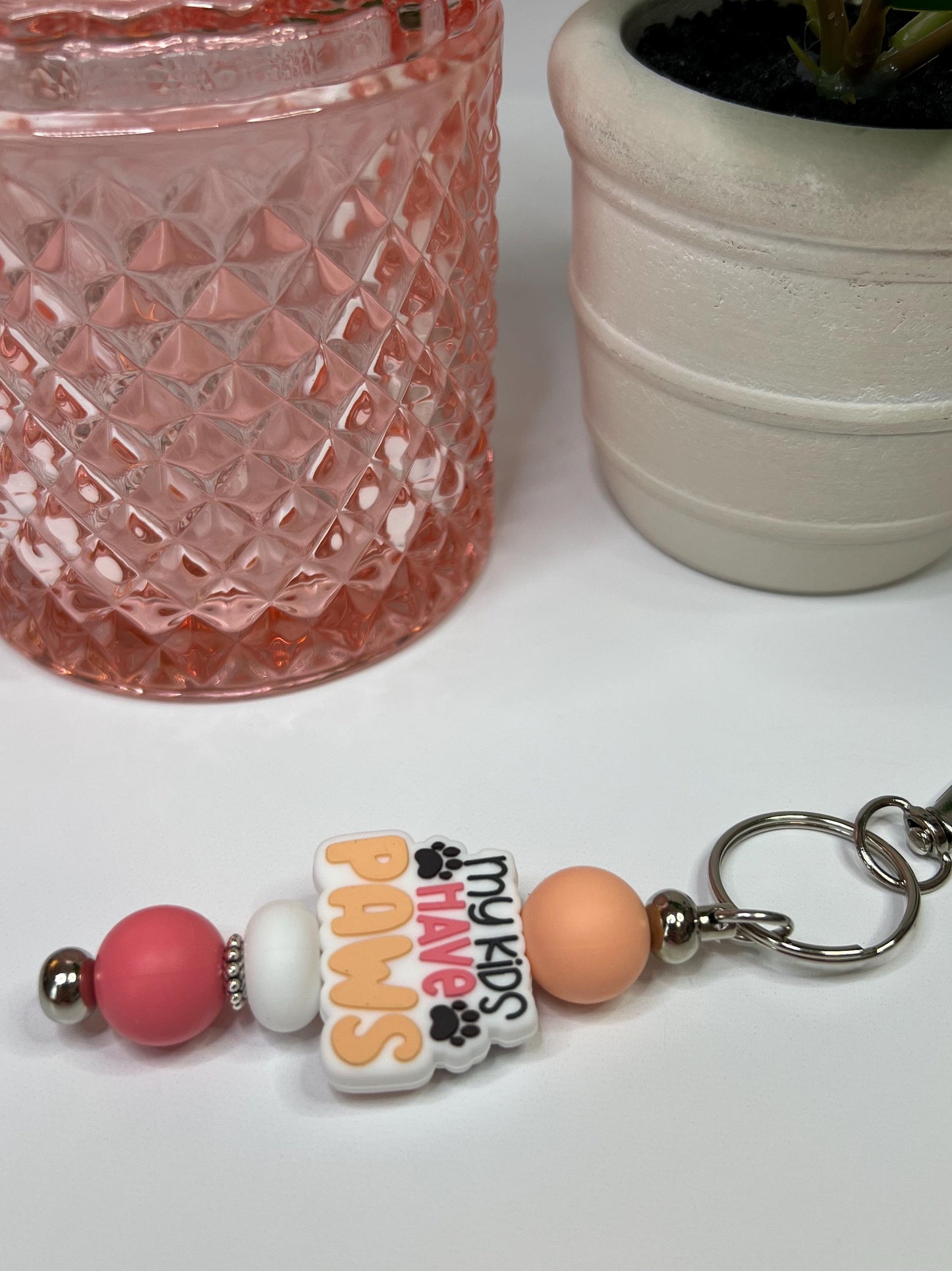 My Kids Have Paws Silicone Bead Keychain: Pet Lover Gift