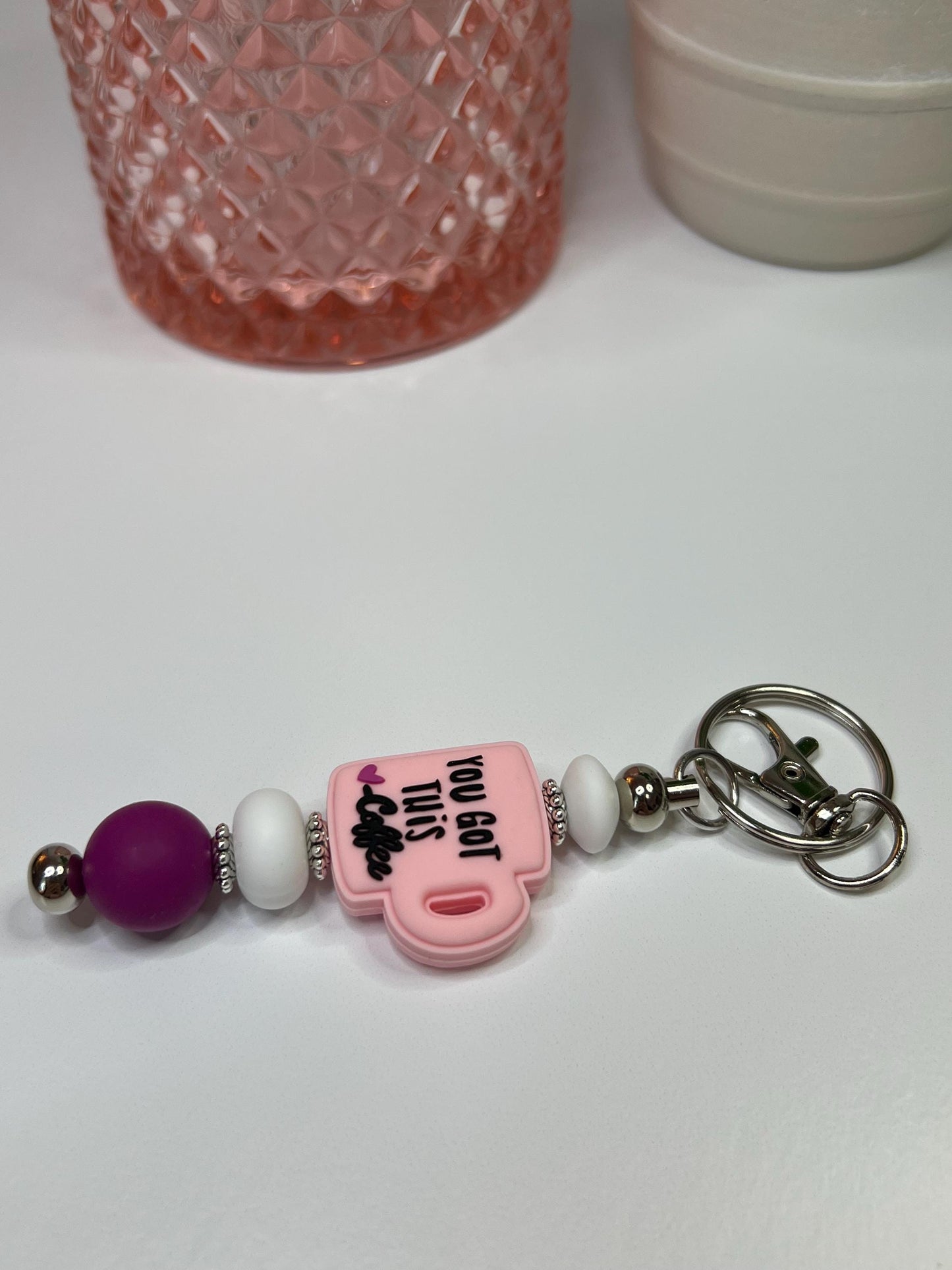 You Got This Coffee Silicone Bead Keychain: Purple & White