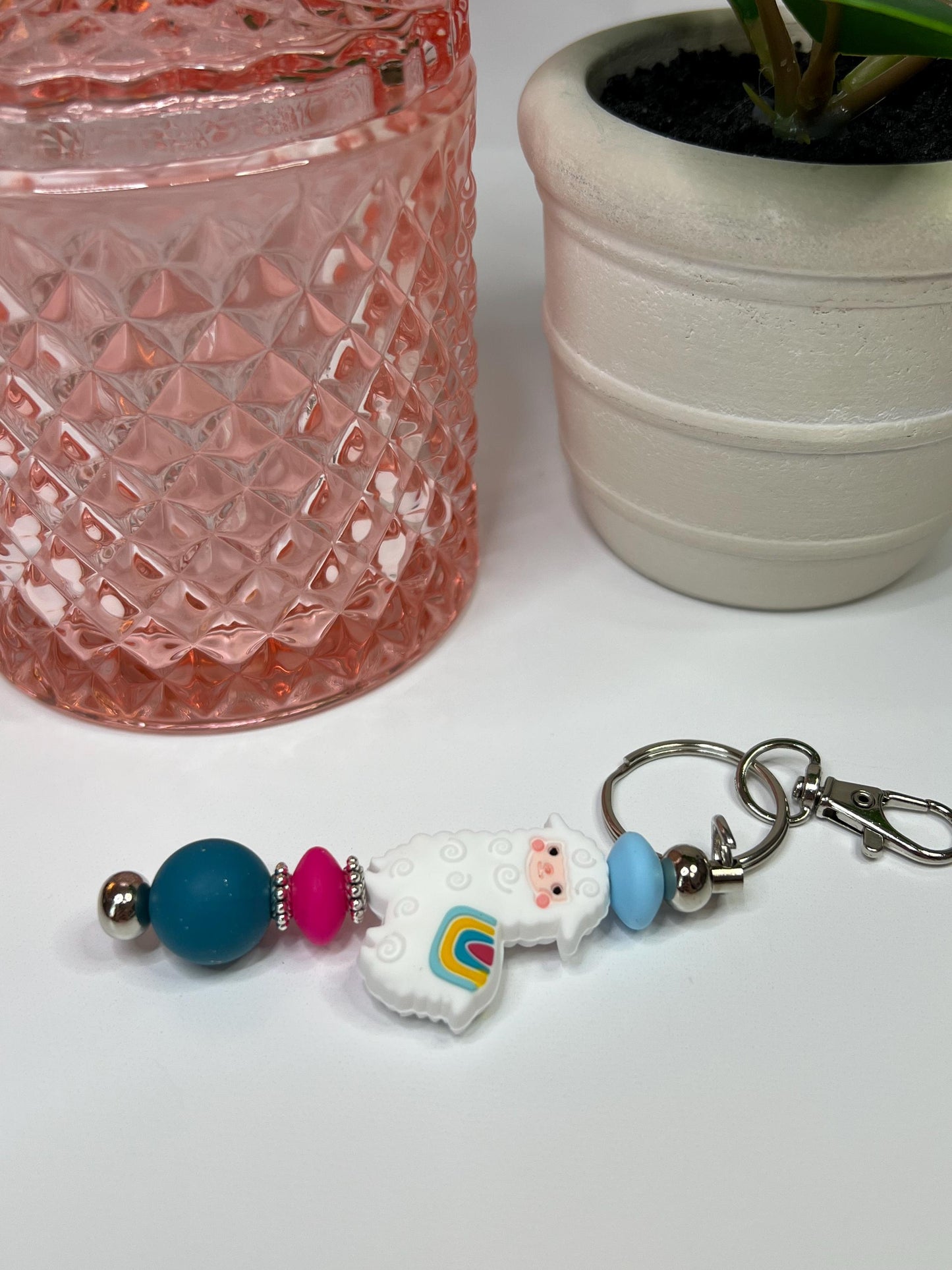 Llama Keychain: Silicone Bead Bag Charm, Stocking Stuffer