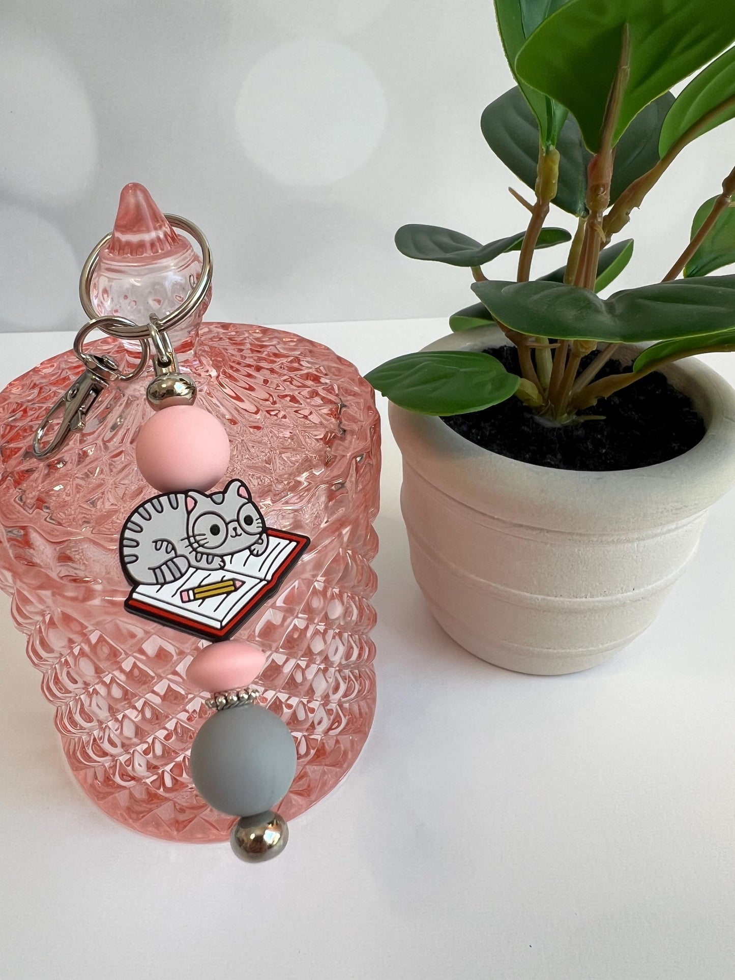 Kitty and Notebook Silicone Bead Keychain: Bag Charm