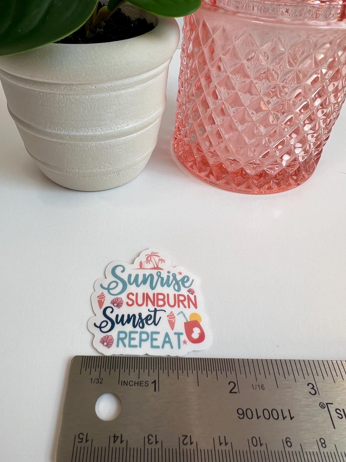 Sunrise Sunburn Sunset Repeat sticker -water-resistant, water bottles, laptop, kindle, mug