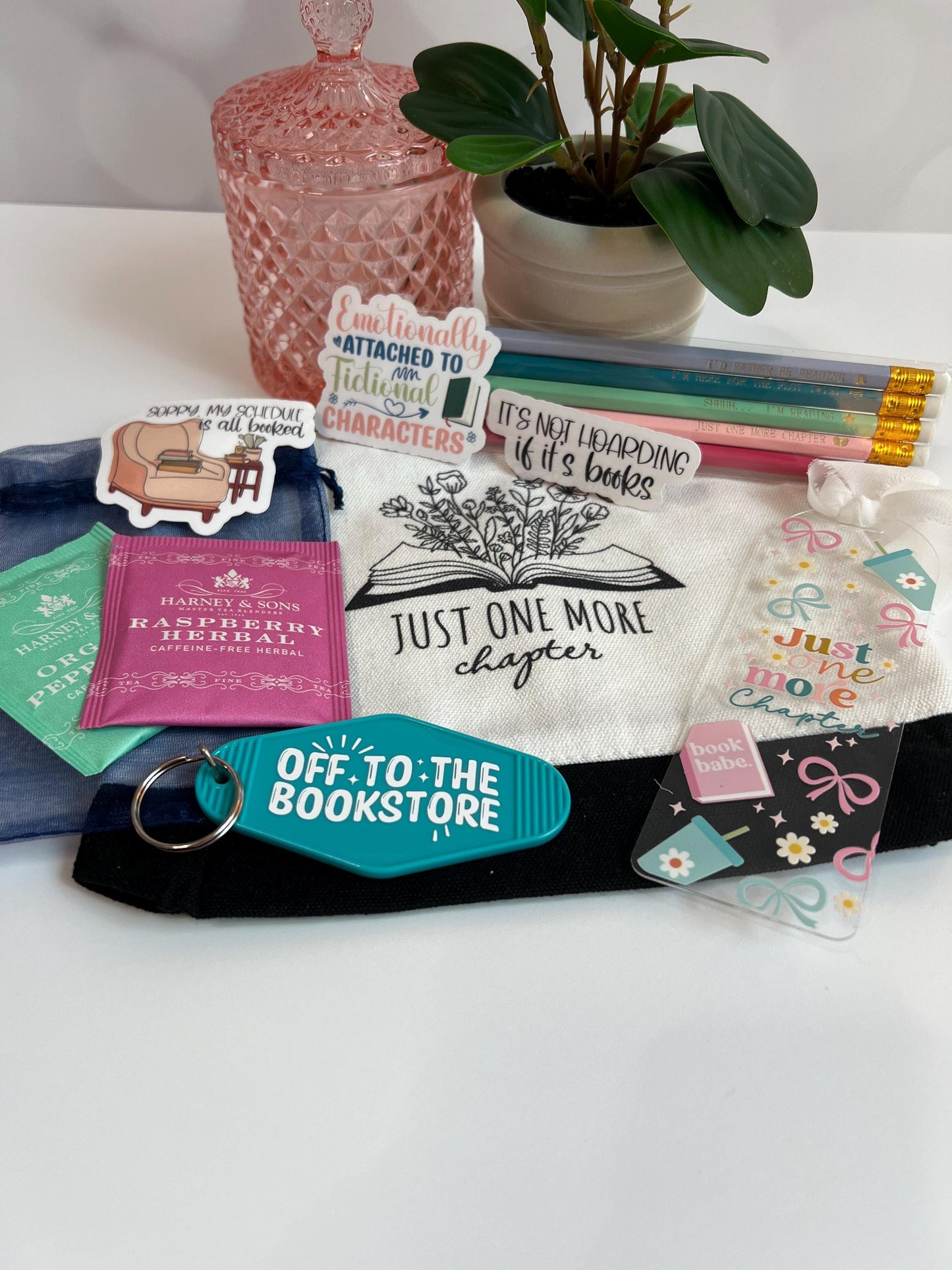 Book Lover Gift - bookmark, stickers, bag, pencils, keychain, tea, Christmas, Birthday