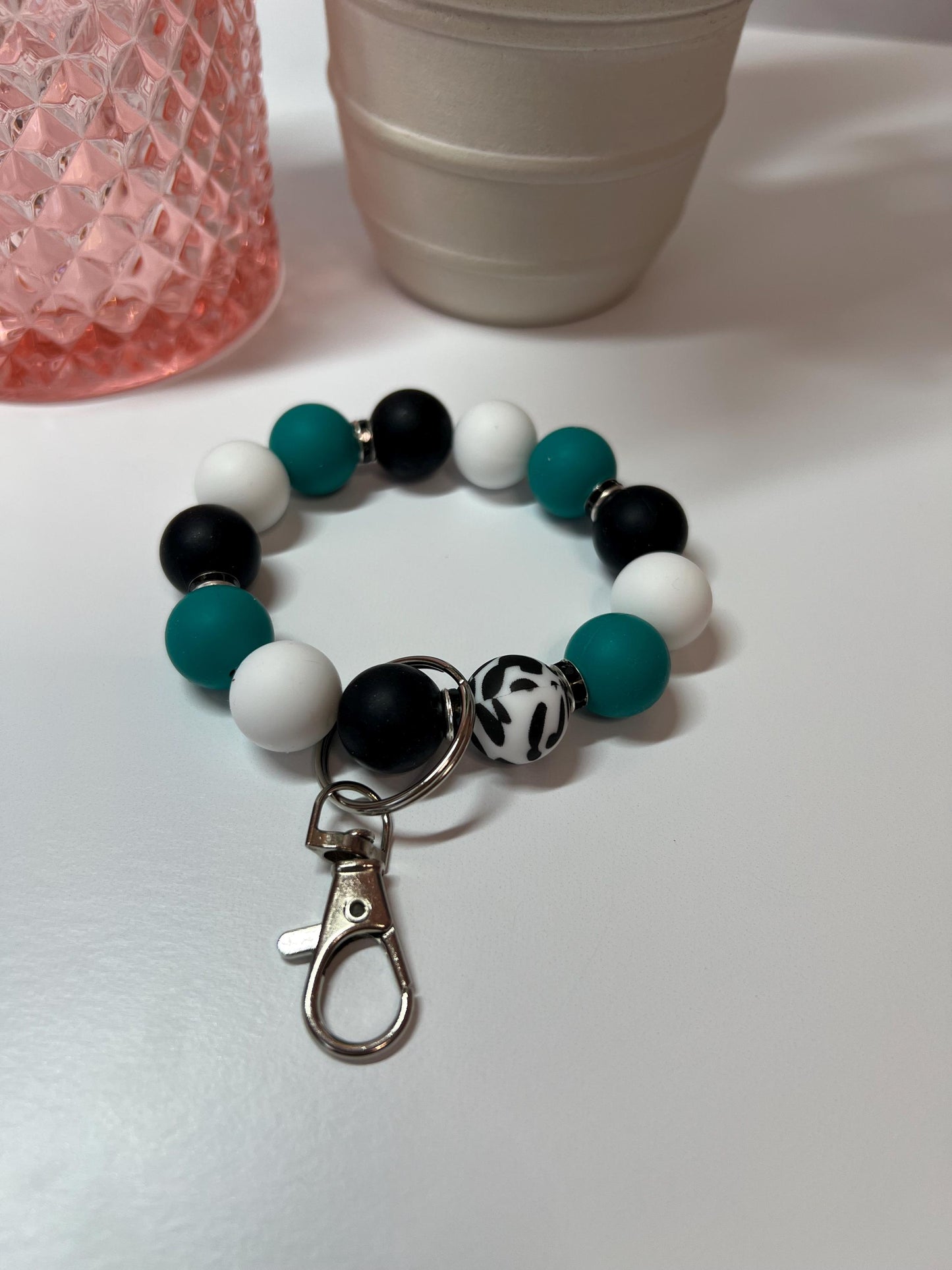Silicone Beaded Keychain Bracelet - ID Holder, Cruise, Work, Beaded Jewelry