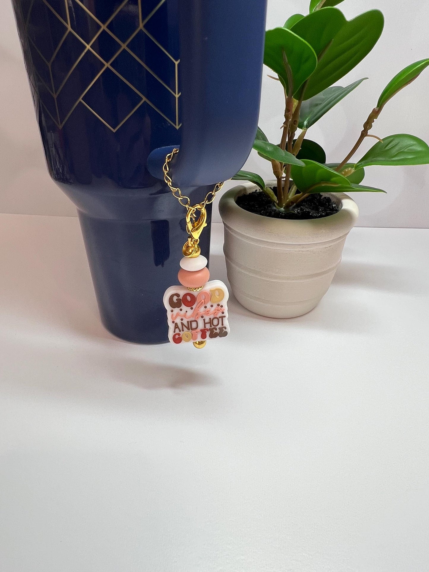Good Vibes & Coffee Cup Charm: Stanley/Bogg Bag Accessory