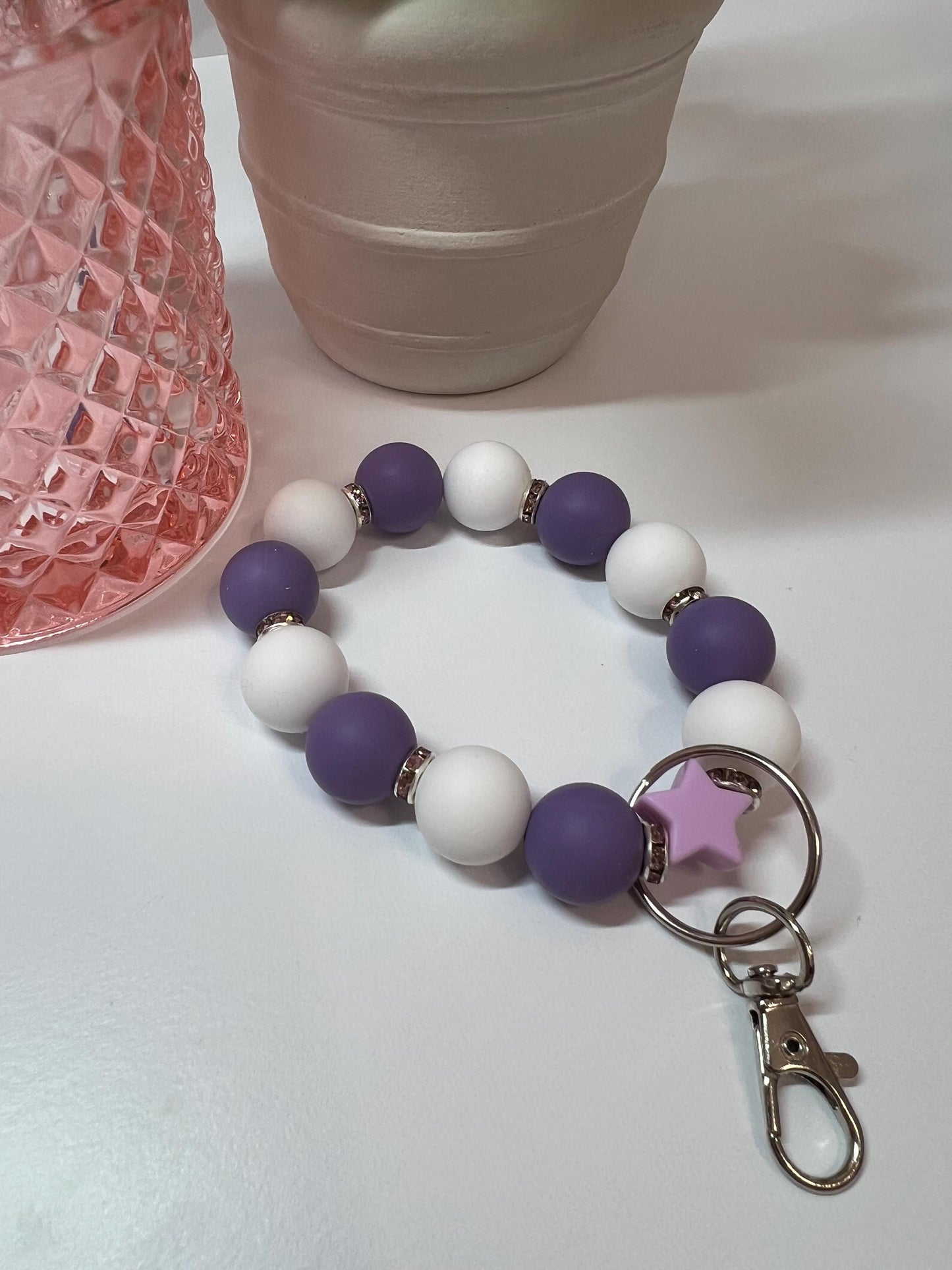 Silicone Beaded Keychain Bracelet - ID Holder, Cruise, Work, Beaded Jewelry