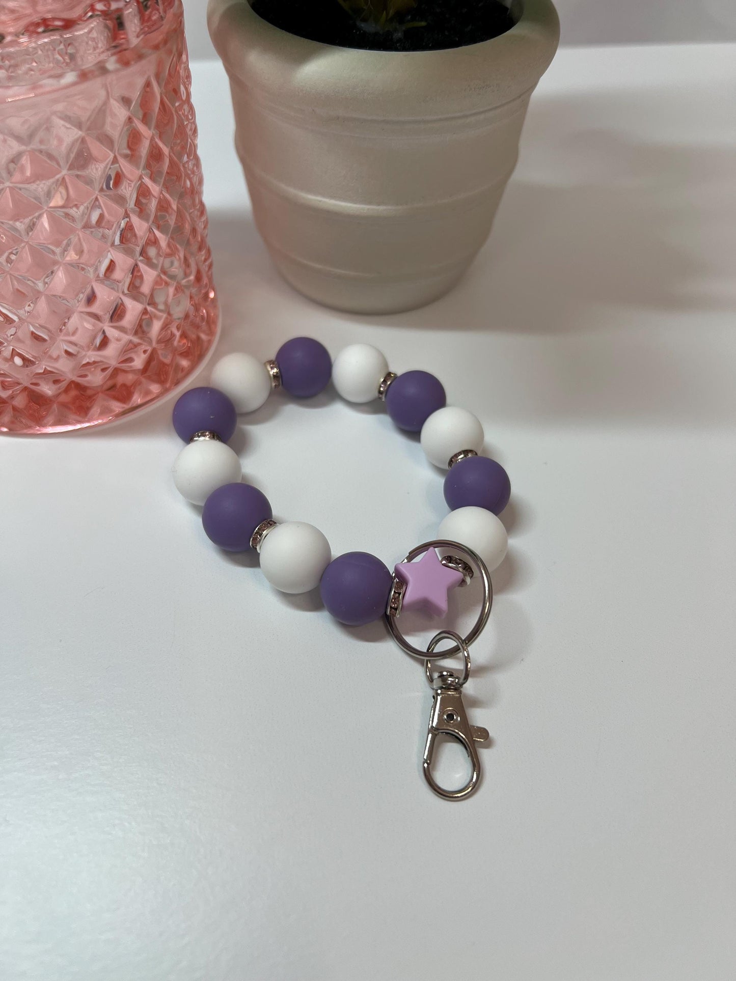 Silicone Beaded Keychain Bracelet - ID Holder, Cruise, Work, Beaded Jewelry