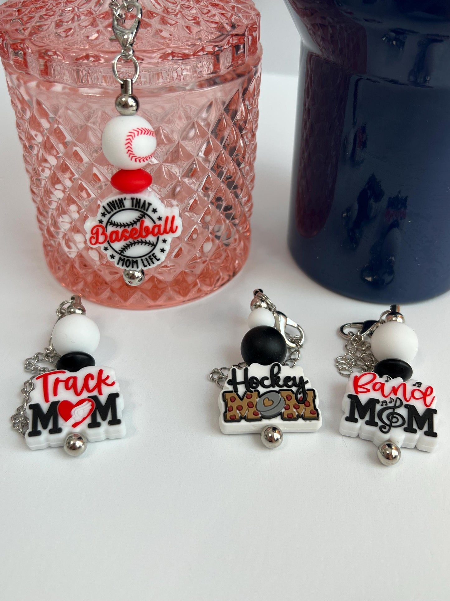 Sports Mom Cup Charm: Baseball, Hockey, Track, Band - Tumbler, Bag Accessory