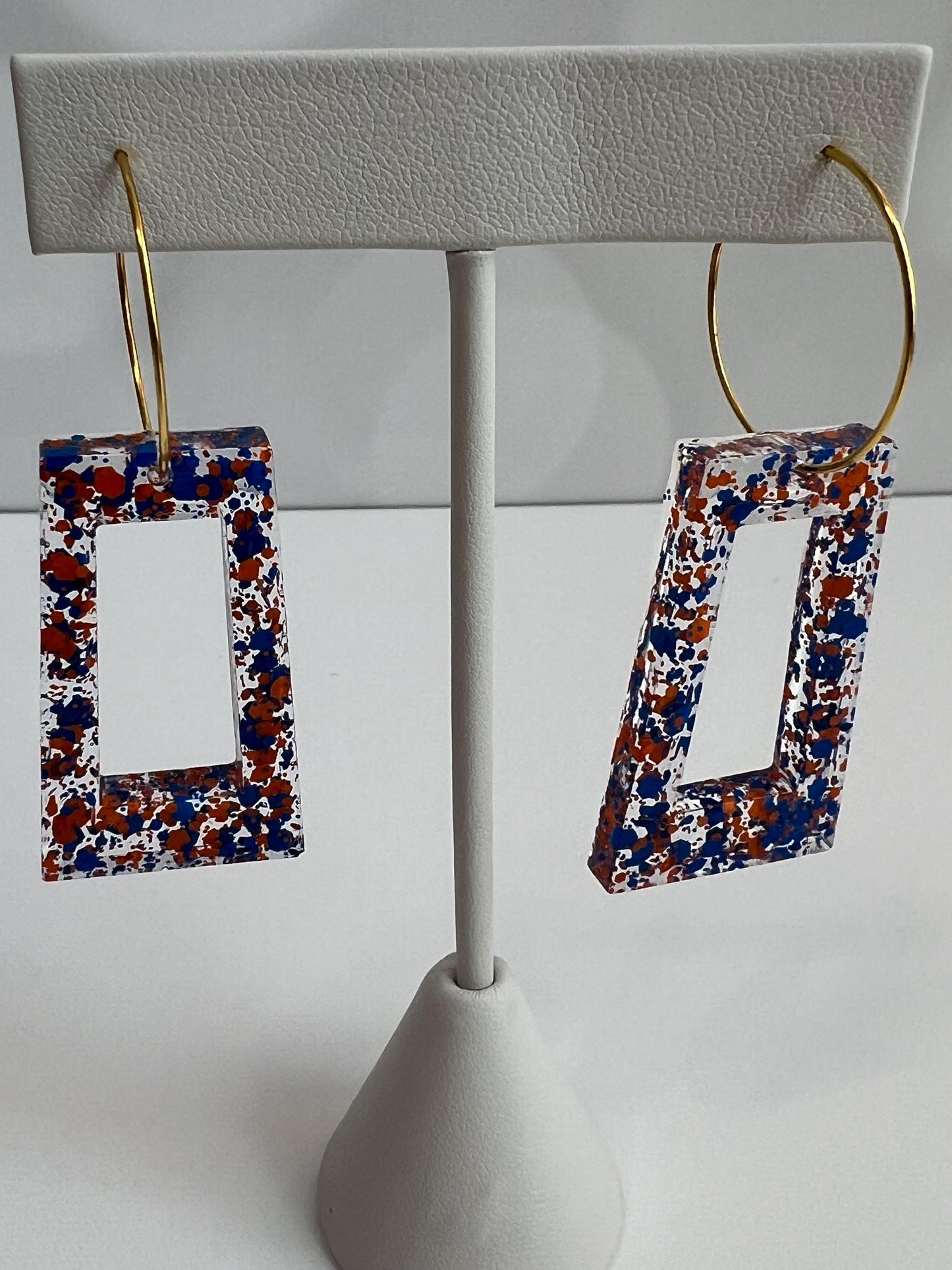 Orange and Blue Glitter Resin Earrings | Florida Gators | Teardrop Earring | Square Earring