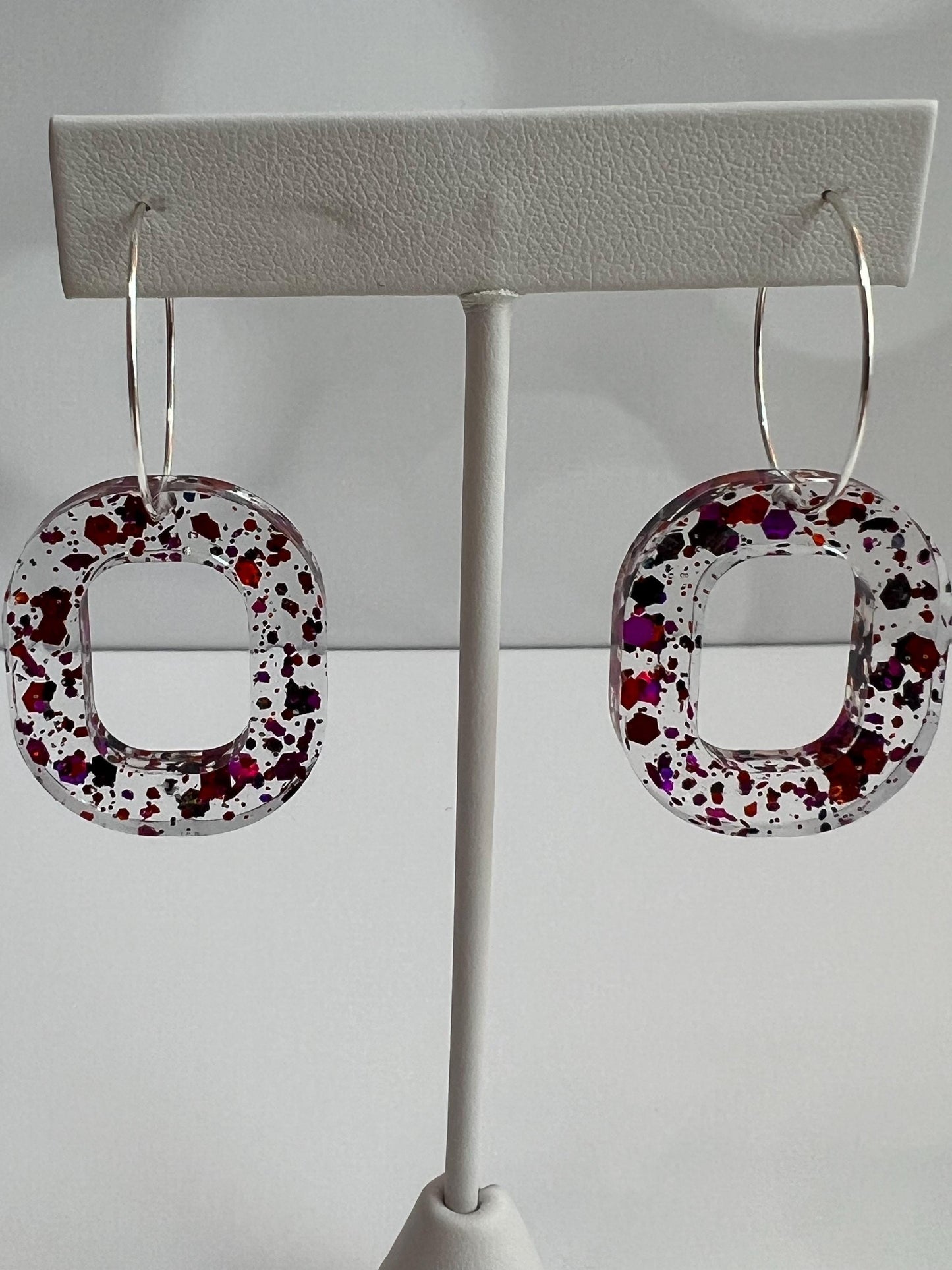 Orange and Purple Glitter Resin Earrings | Halloween | Teardrop Earring | Square Earring