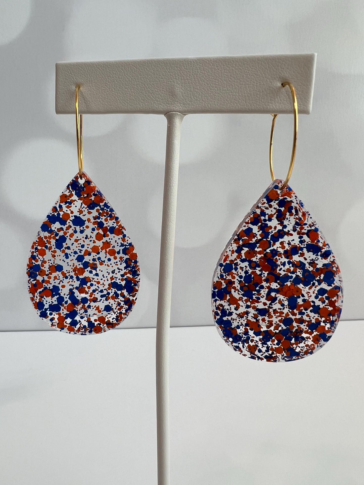 Orange and Blue Glitter Resin Earrings | Florida Gators | Teardrop Earring | Square Earring
