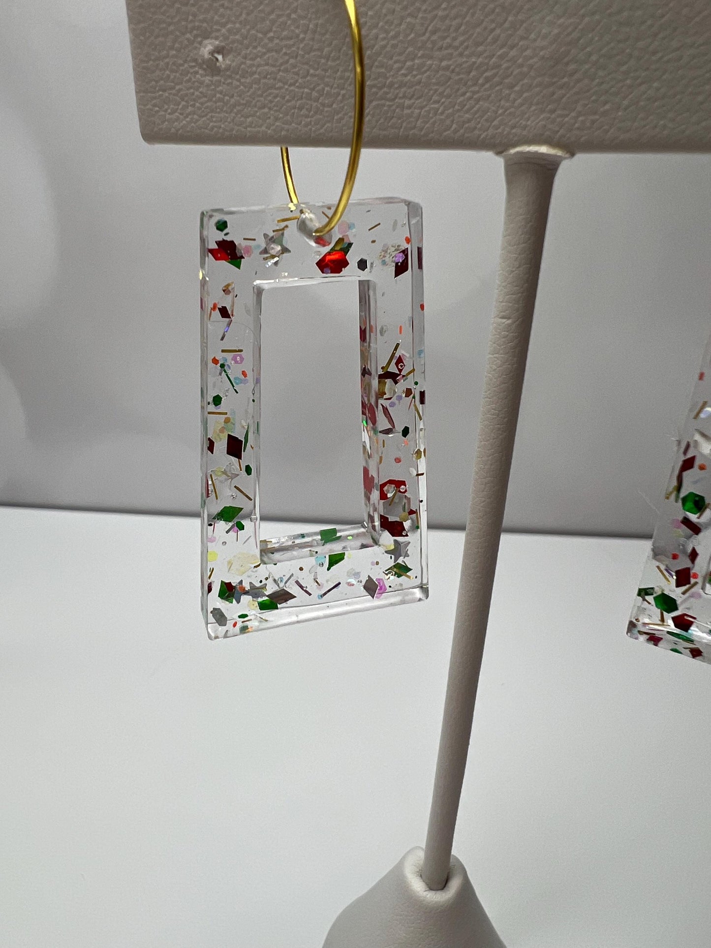Red/Green/Gold Glitter Resin Earrings | Christmas | Teardrop Earring | Square Earring | Rectangle Earring