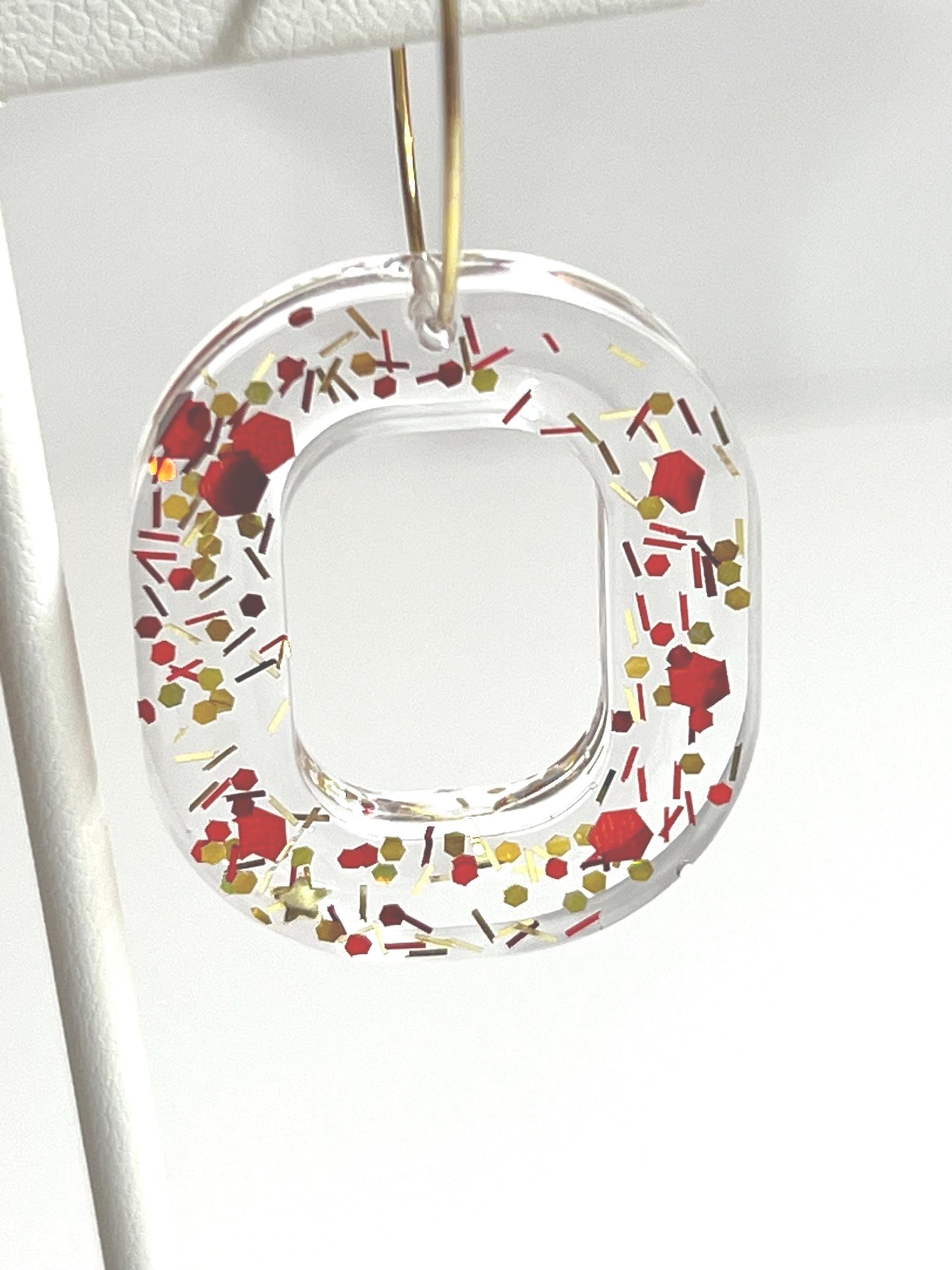 Glitter Resin Earrings | Handmade Red & Gold Jewelry | Christmas | New Year