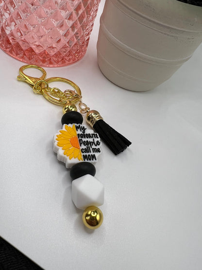 Handmade Beaded Keychain: "My Favorite People Call Me Mom"