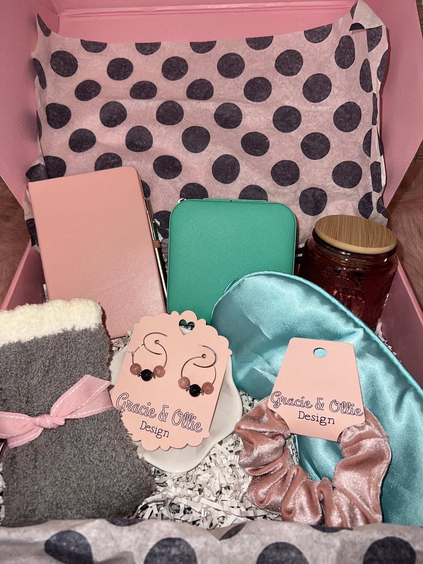 Self-Care Gift Box for Her: Handmade Earrings, Trinket Tray & Fuzzy Socks