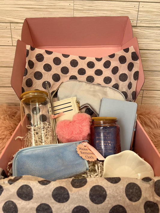 Self-Care Gift Box for Her: Water Bottle, Eye Mask & Trinket Tray