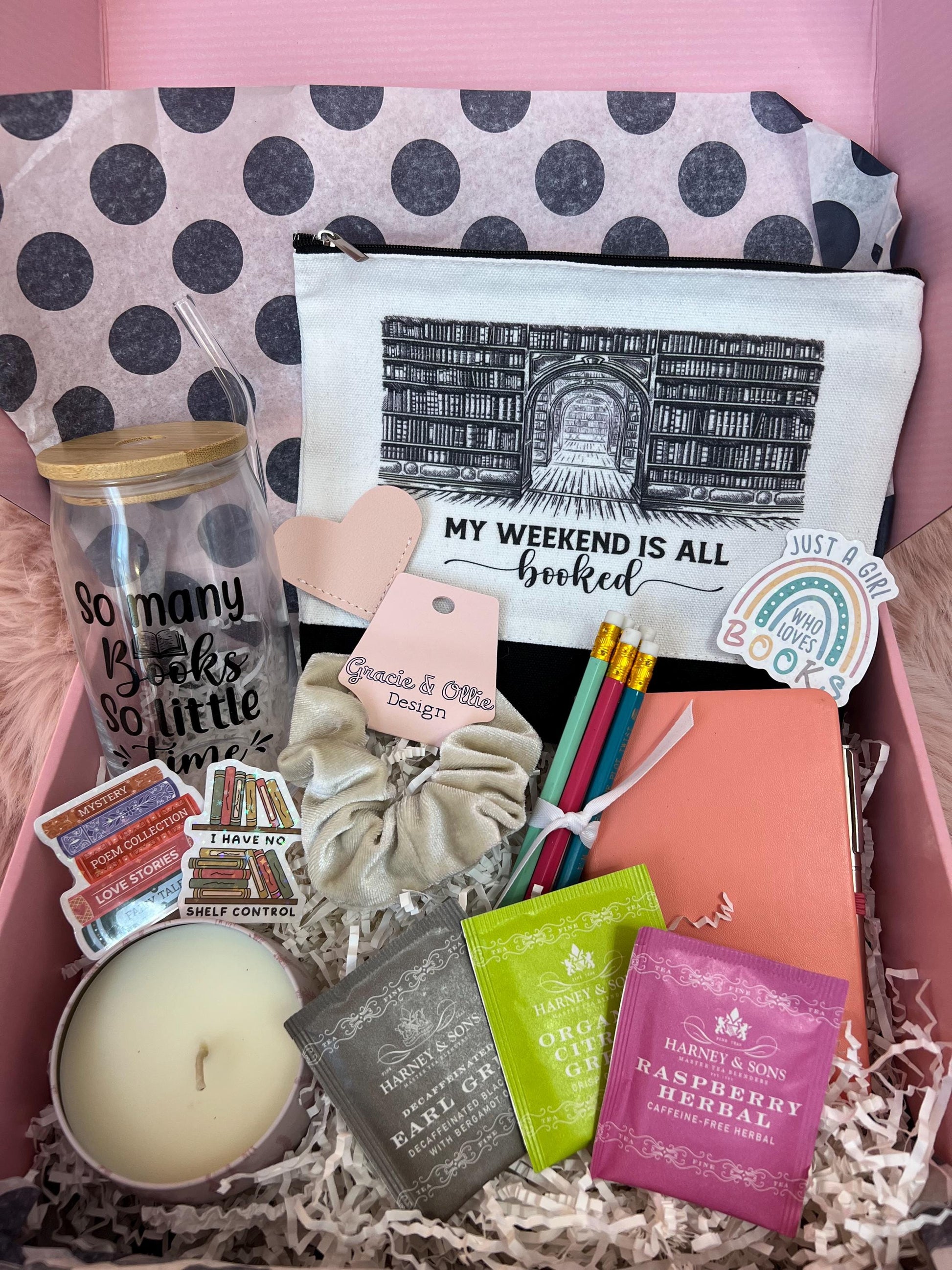 Book Lover Gift Box: Vanilla Candle, Tea, Notebook & More