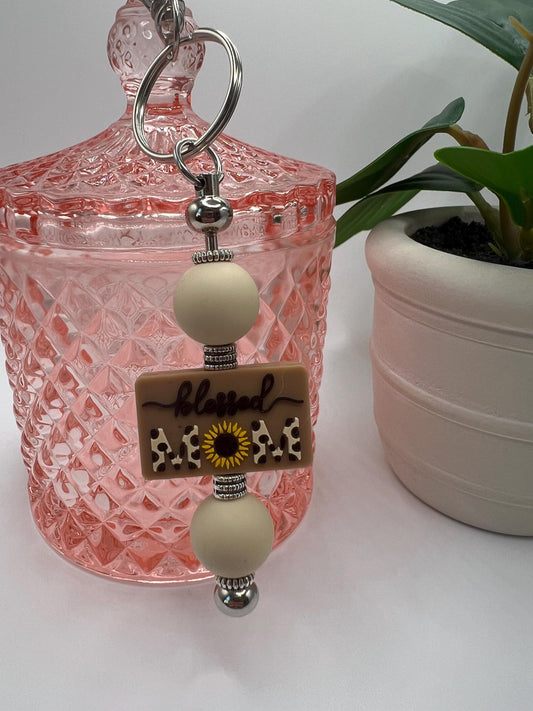 Handmade Beaded Keychain: Blessed Mom Charm, Silicone Beads