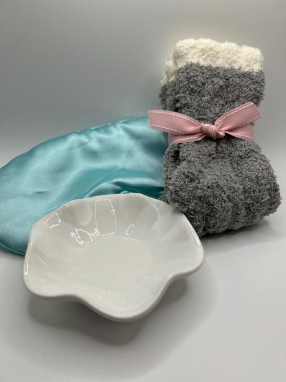 Self-Care Gift Box for Her: Handmade Earrings, Trinket Tray & Fuzzy Socks