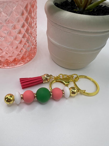Silicone Bead Keychain: Pink Tassel Bag Charm