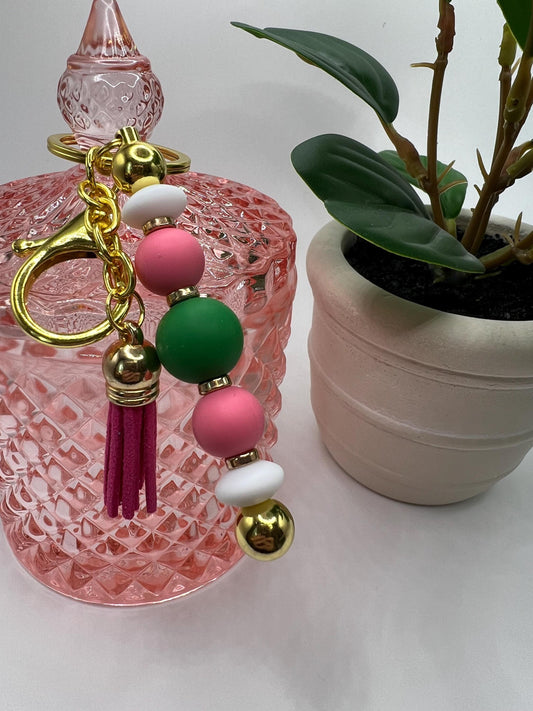 Silicone Bead Keychain: Pink Tassel Bag Charm