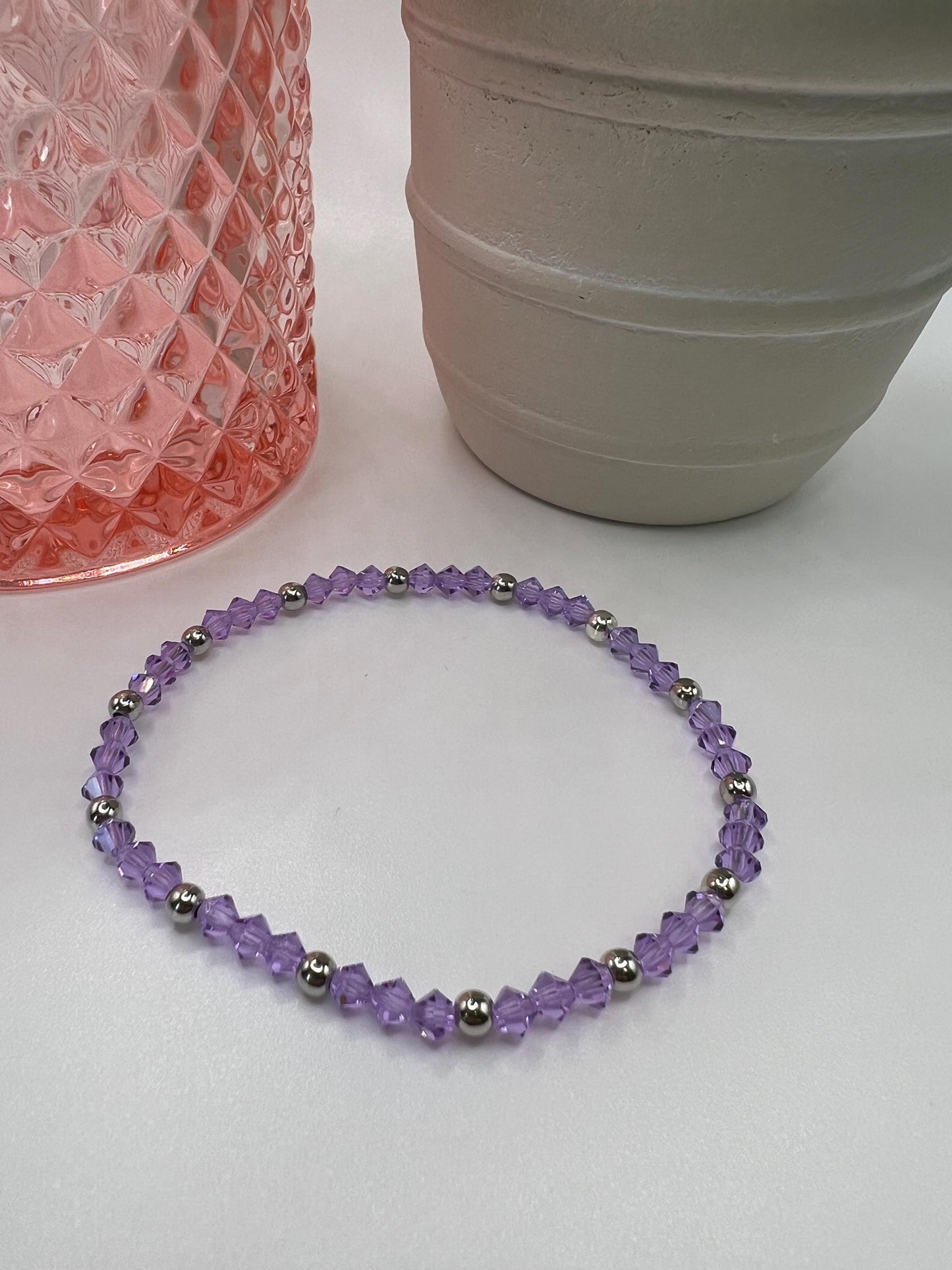 Handmade Purple Beaded Bracelet: Silver Accent Jewelry