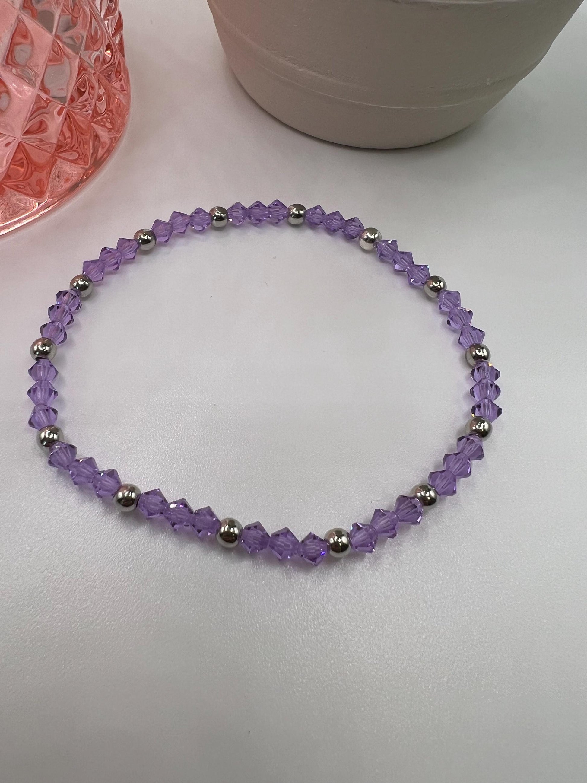 Handmade Purple Beaded Bracelet: Silver Accent Jewelry