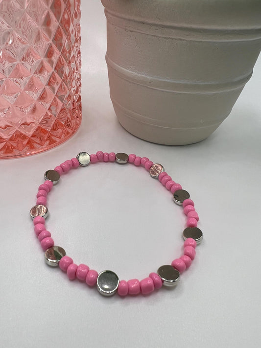 Handmade Pink Beaded Bracelet: Silver Accent Jewelry