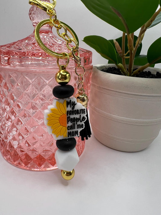 Handmade Beaded Keychain: "My Favorite People Call Me Mom"