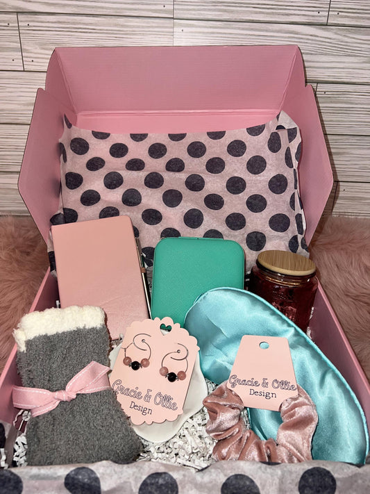 Self-Care Gift Box for Her: Handmade Earrings, Trinket Tray & Fuzzy Socks