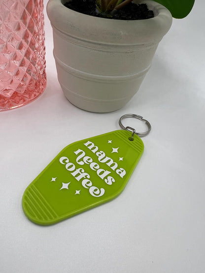 Mama Needs Coffee Motel Keychain - Retro Style Gift