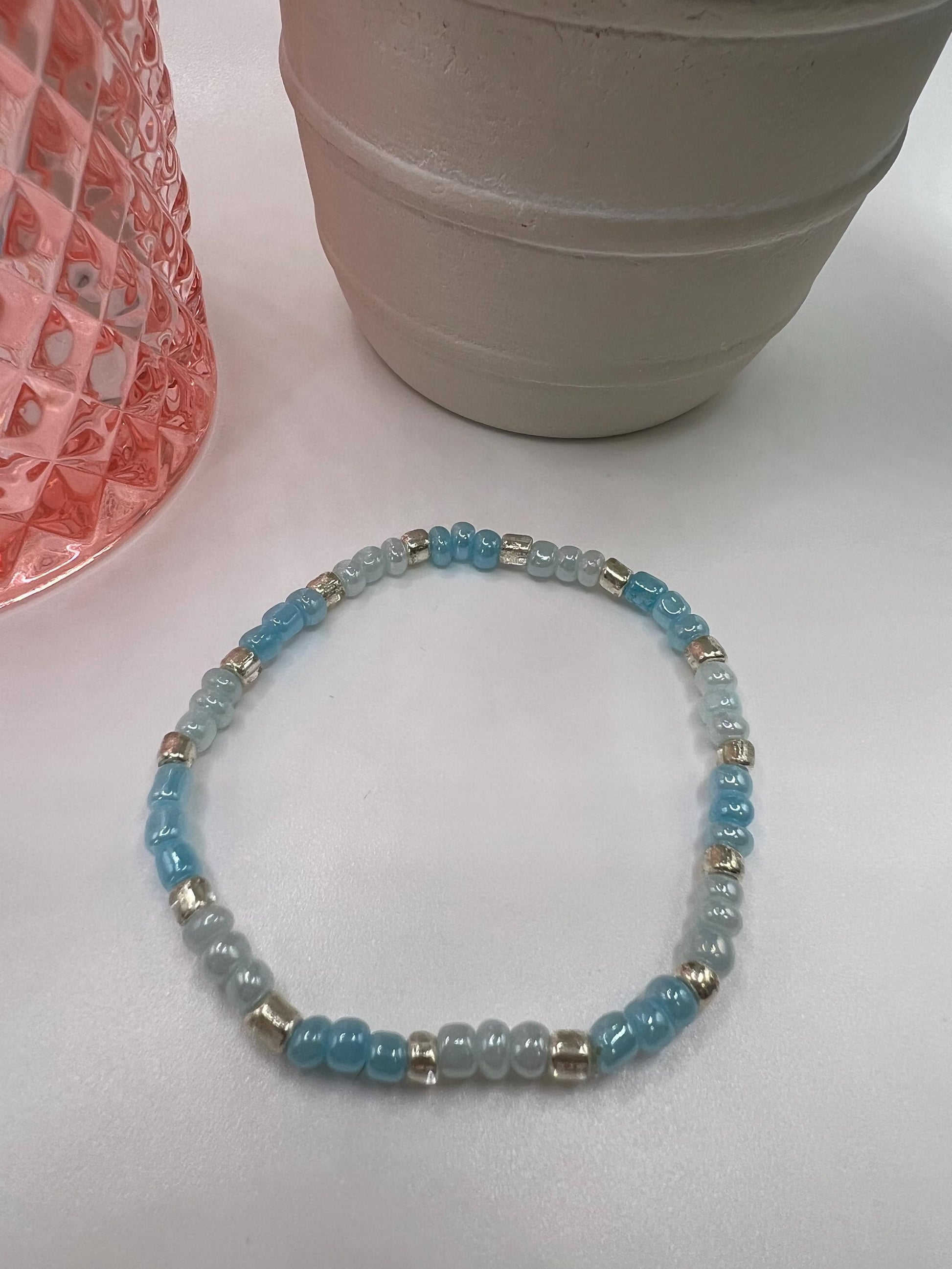 Blue Beaded Bracelet: Handmade Silver Accent Jewelry