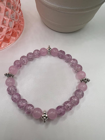 Handmade Pink Beaded Bracelet with Silver Accents