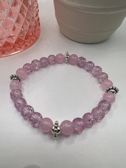Handmade Pink Beaded Bracelet with Silver Accents