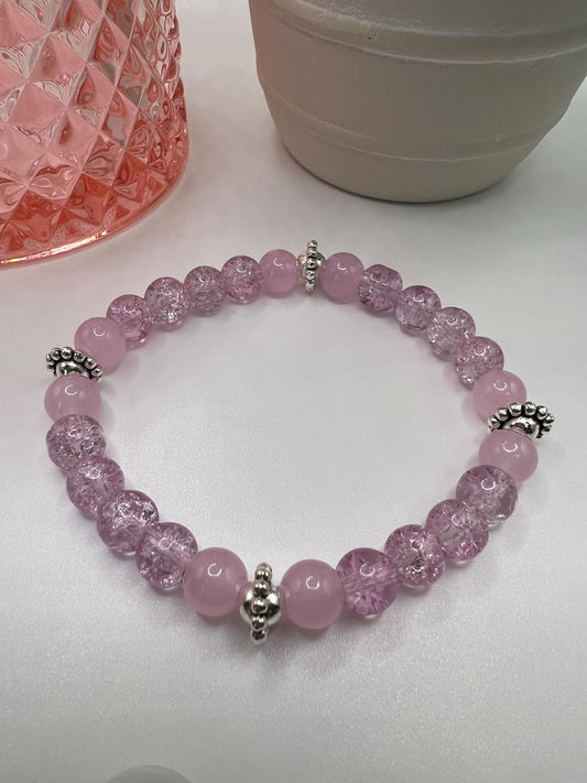 Handmade Pink Beaded Bracelet with Silver Accents