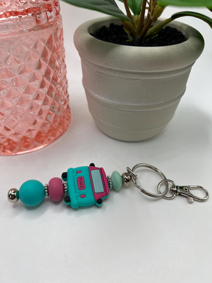 VW Bus Silicone Bead Keychain: Turquoise, Rose & Mint