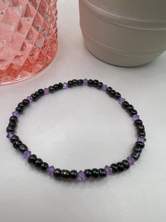 Handmade Purple Beaded Bracelet - 6.5 inch Stretchy Jewelry