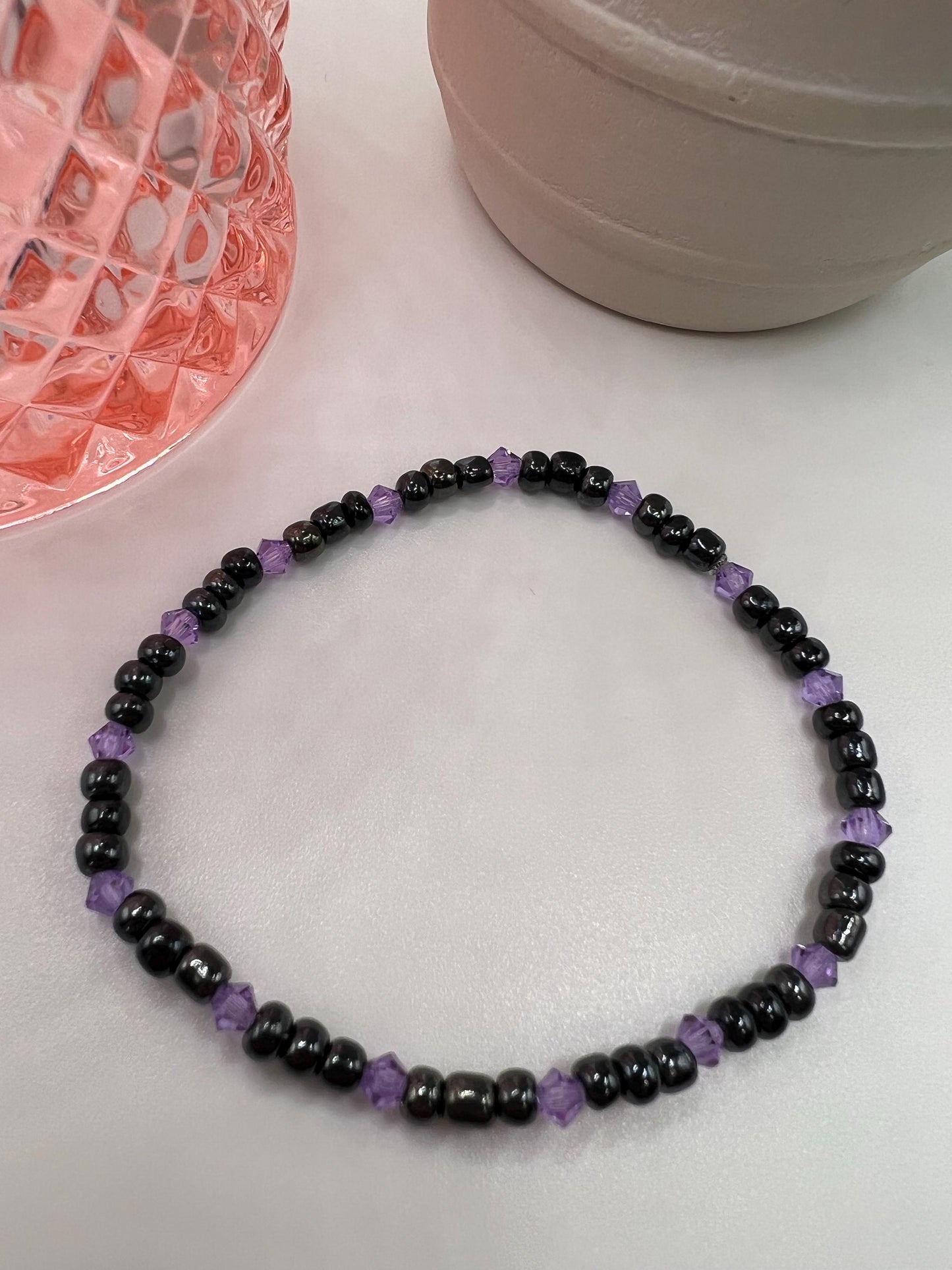 Handmade Purple Beaded Bracelet - 6.5 inch Stretchy Jewelry