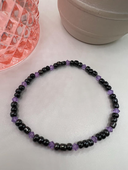 Handmade Purple Beaded Bracelet - 6.5 inch Stretchy Jewelry