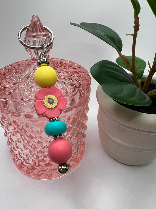 Coral Poppy Silicone Bead Keychain: Handmade Bag Charm