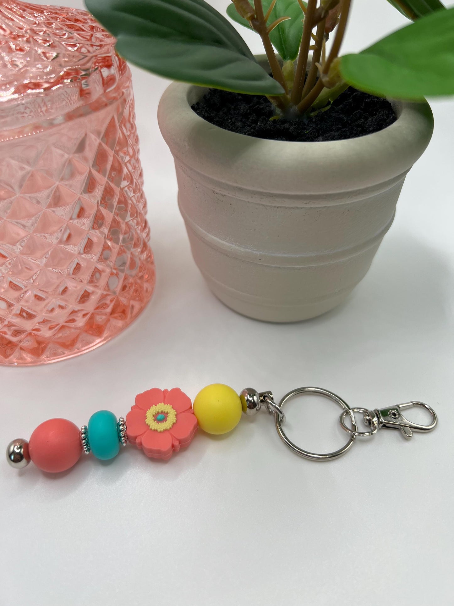 Coral Poppy Silicone Bead Keychain: Handmade Bag Charm