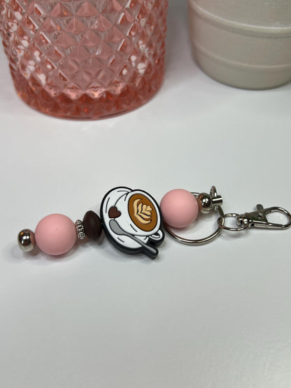 Latte Cup Silicone Bead Keychain: Coffee Lover Gift