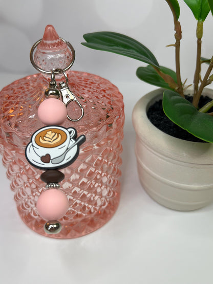 Latte Cup Silicone Bead Keychain: Coffee Lover Gift