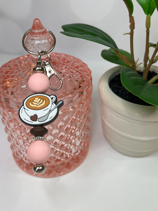 Latte Cup Silicone Bead Keychain: Coffee Lover Gift