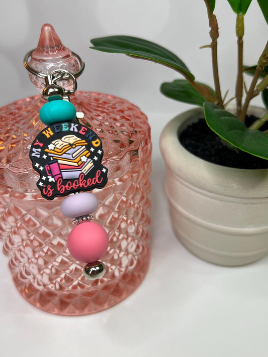 My Weekend is Booked Silicone Bead Keychain: Book Lover Gift