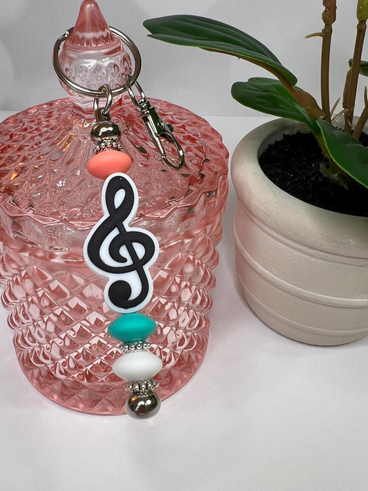 Treble Clef Silicone Bead Keychain: Musical Gift