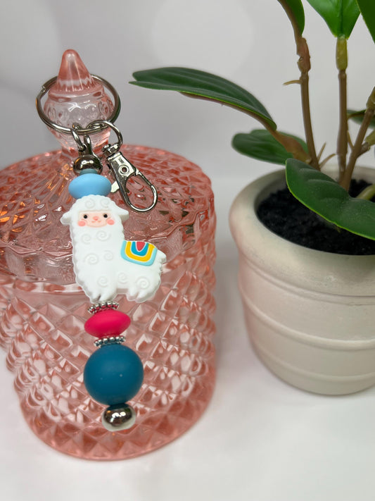 Llama Keychain: Silicone Bead Bag Charm, Stocking Stuffer