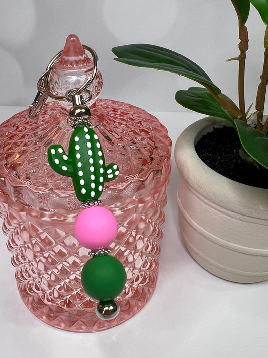 Cactus Silicone Bead Keychain: Handmade Bag Charm