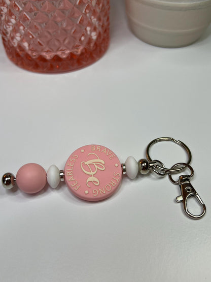 Be Brave Silicone Bead Keychain: Pink & White Bag Charm